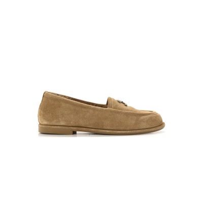 CHANEL SUEDE CALFSKIN CC LOAFERS DARK BEIGE 